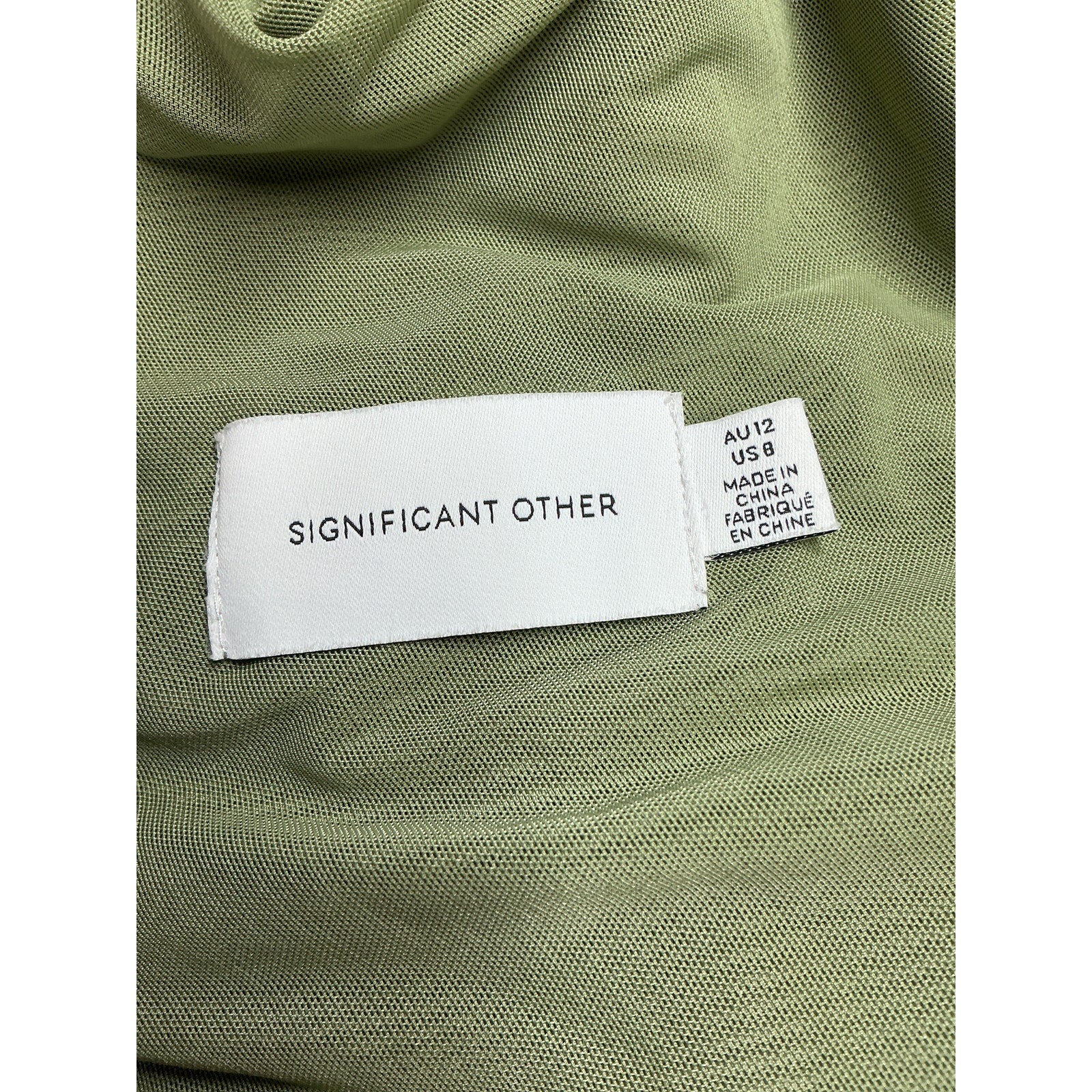 Significant Other Drew Green Polyester Draped Mesh-Jersey Off-The-Shoulder Midi Dress Size 8