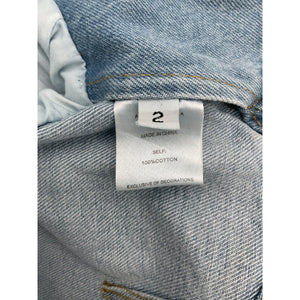 Area Cropped Light Blue Scalloped Crystal Denim Blazer Size 2
