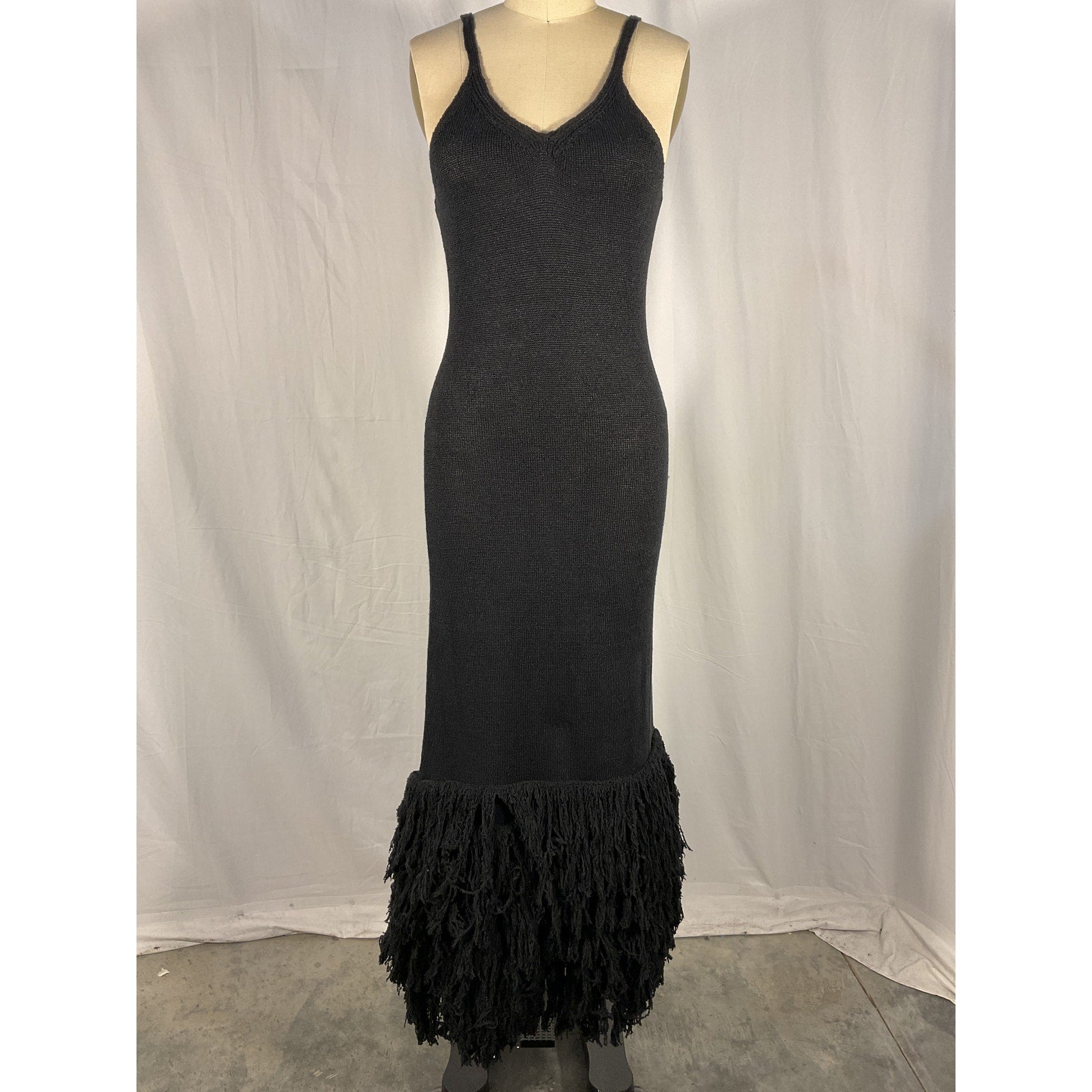 Joostricot 'Fringed' Black Jersey Midi Dress Size S