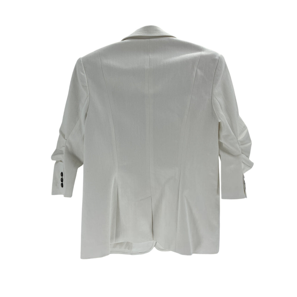Cinq A Sept 'Khloe' White Cotton Ruched Sleeve White Denim Blazer Size 10