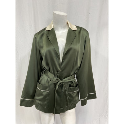 Jonathan Simkhai 'Seline' Green Belted Silk-Charmeuse Robe Jacket Size XS