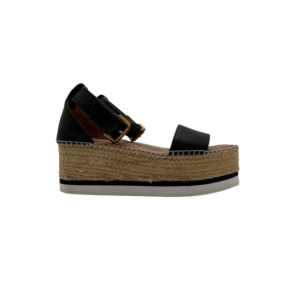 See By Chloe 'Glyn' Black Platform Espadrilles Sandal Size 8