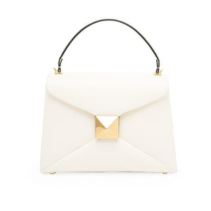 Valentino Elegant Ivory One Stud Top Handle Leather Bag