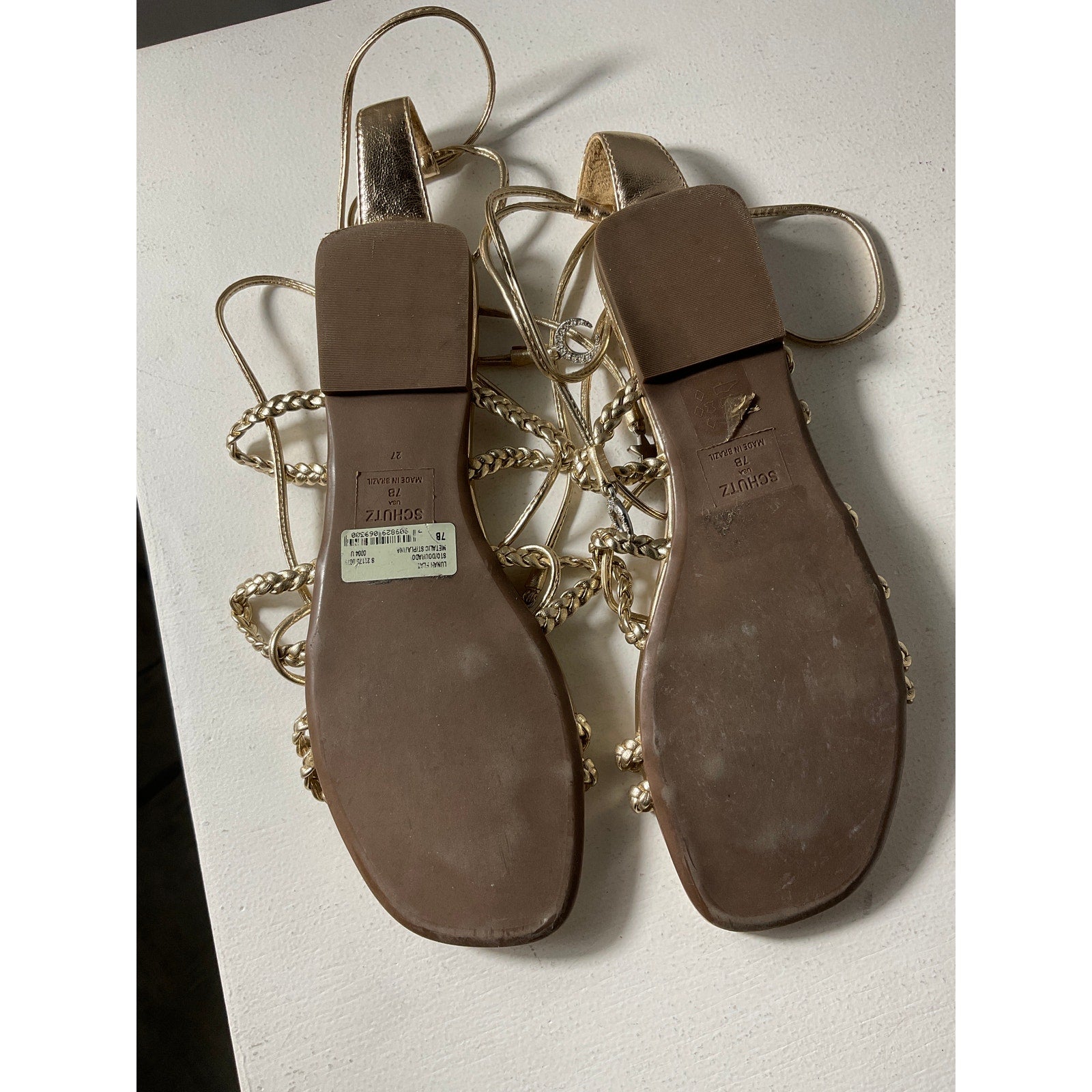 Schutz 'Lunah' Tan Braided Flat Sandals Size 7