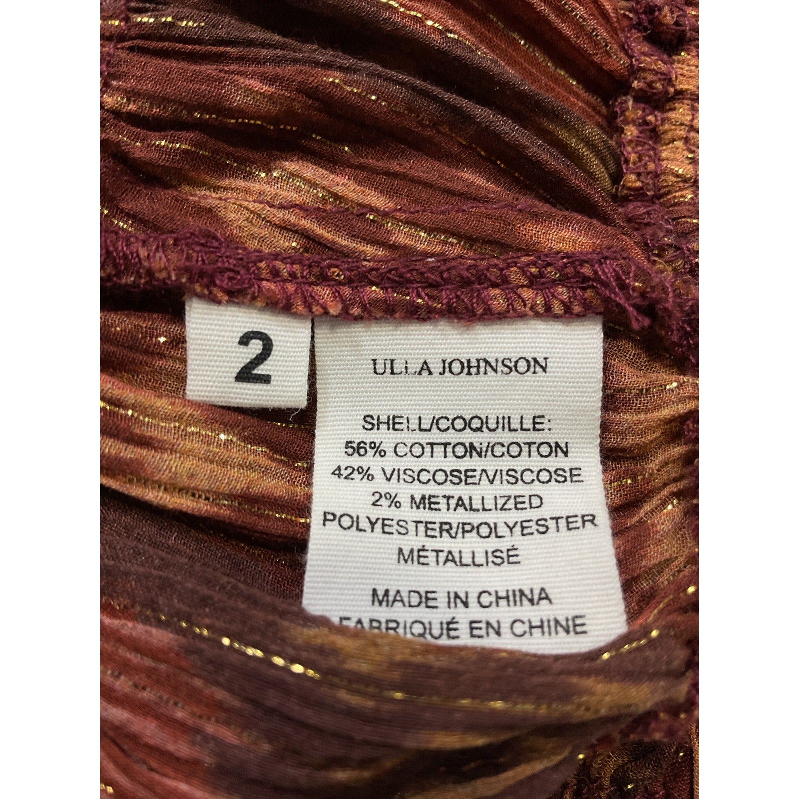 Ulla Johnson 'Medha' Brown Georgette Top Size 2
