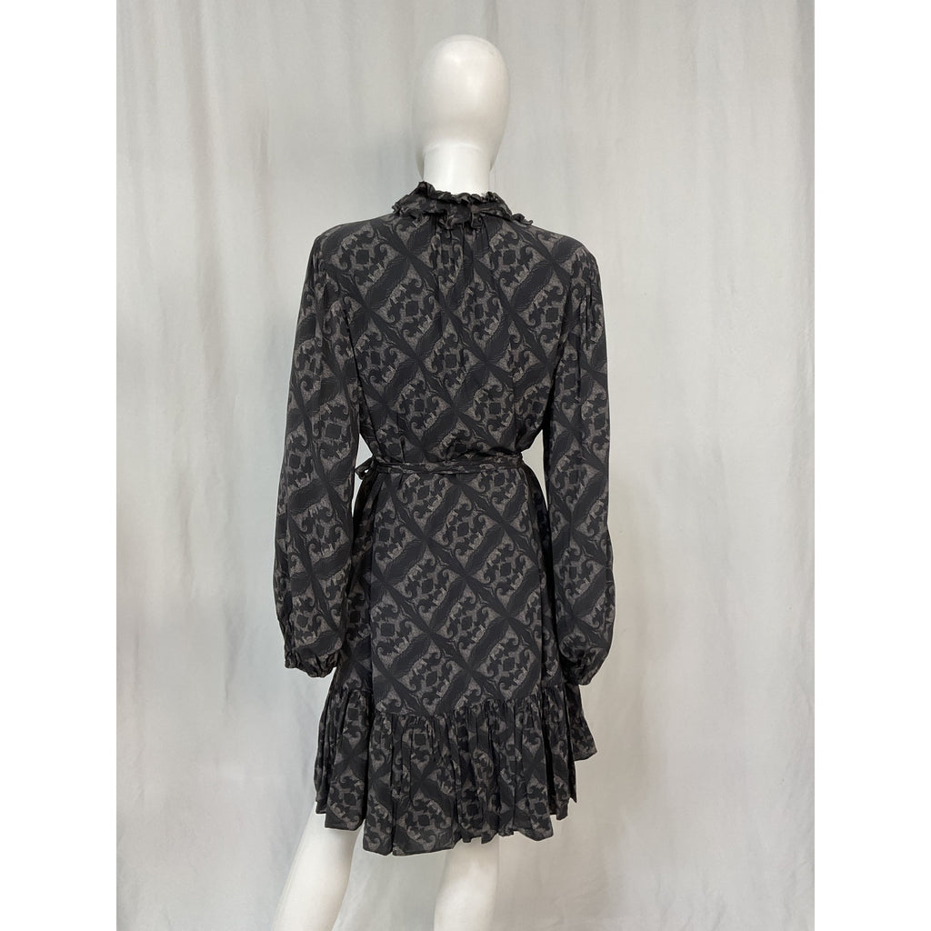 Kobi Halperin 'Landry' Black Viscose Noveau Print Dress Size XL