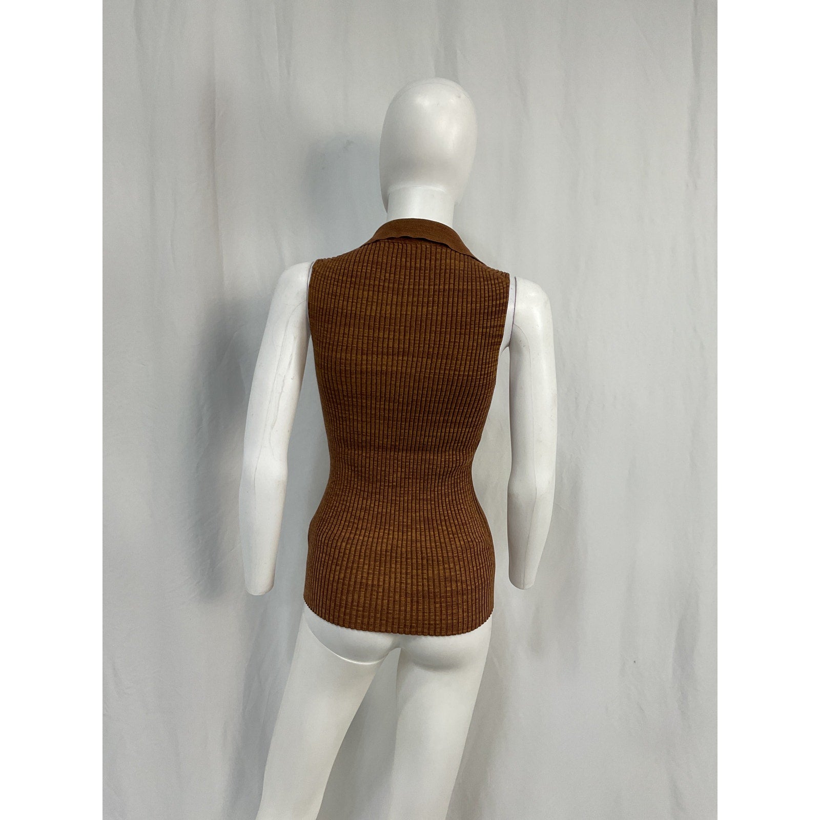 Helmut Lang 'Marl' Brown Viscose Rib Tank Top Size S