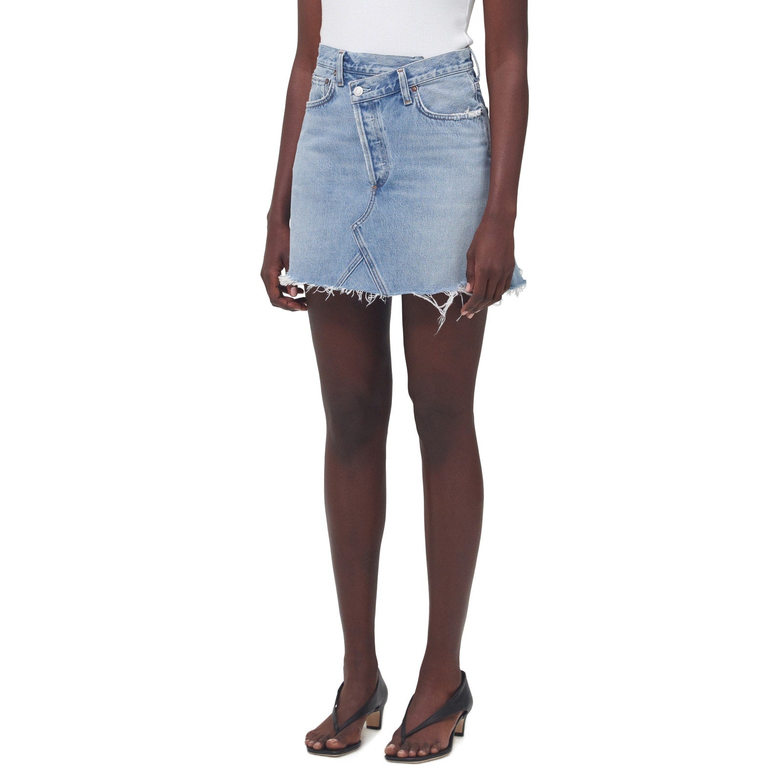 Agolde Crisscross Blue Cotton Raw Hem Denim Miniskirt Size 29