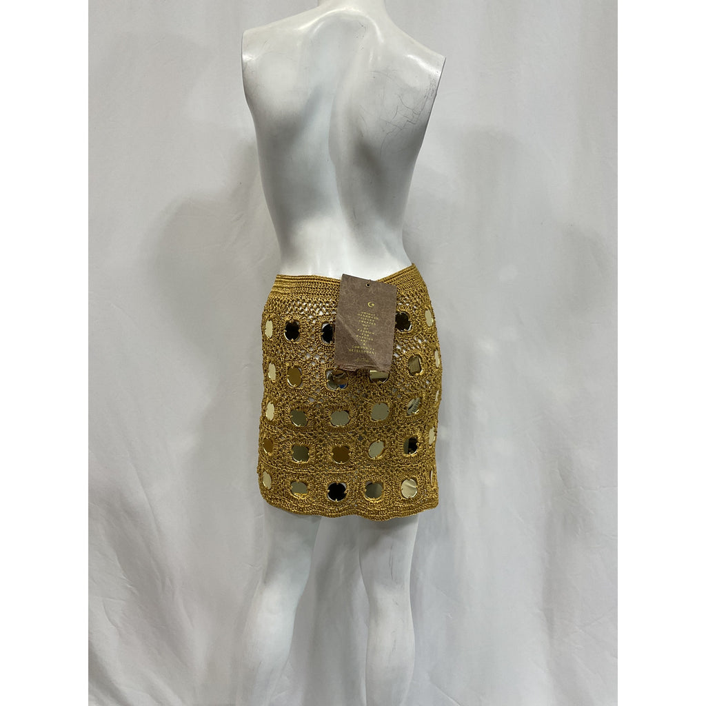 Alix Pinho 'Translucid' Gold Cotton Mini Skirt Size M - NWT