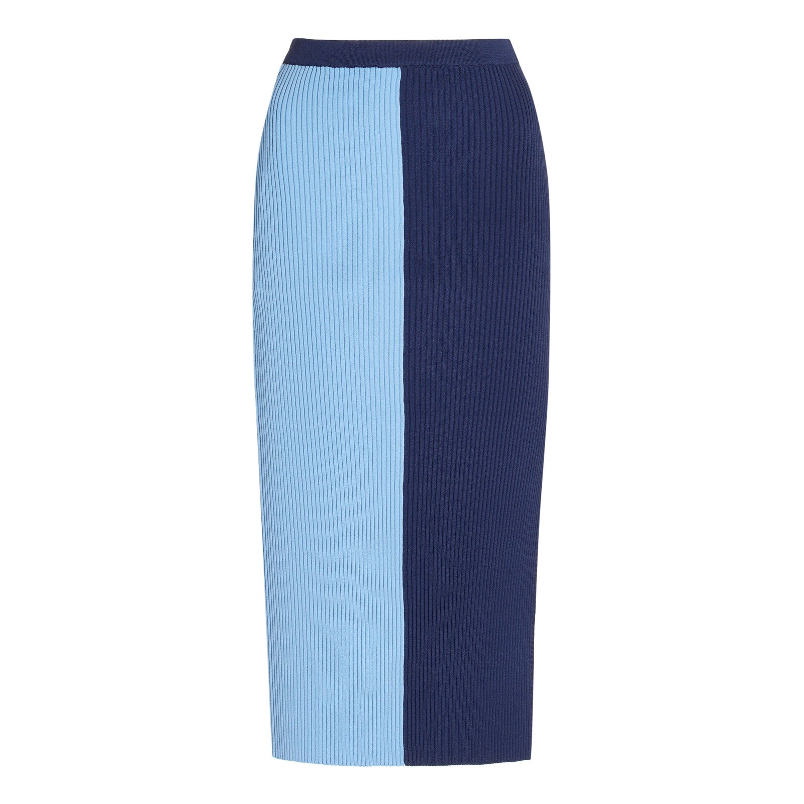 Staud 'Lorraine' Blue Viscose Two-Tone Ribbed-Knit Midi Skirt Size S