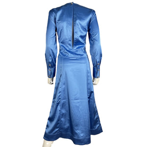 Ganni Ruched Blue Satin Midi Dress Size 32