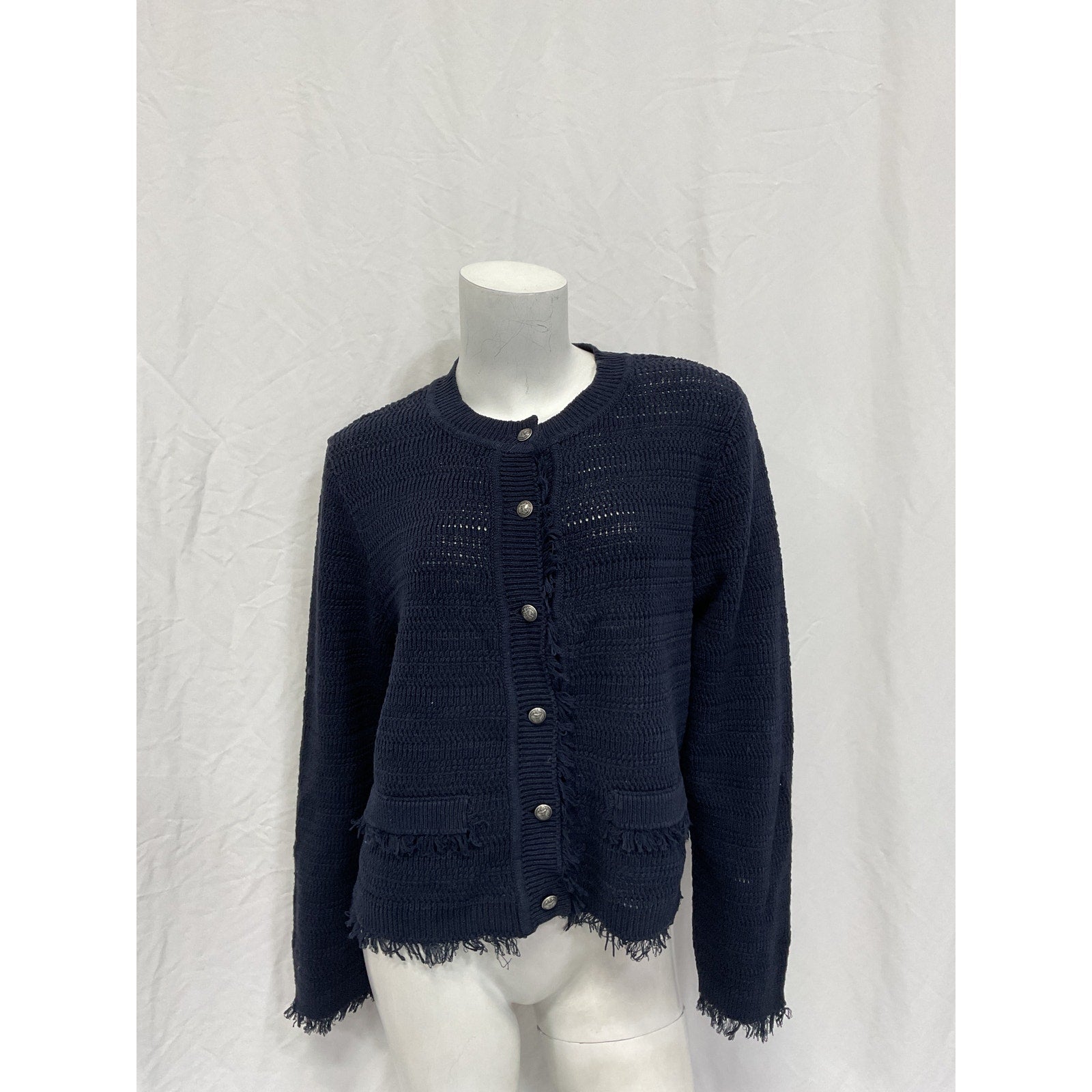 Kobi Halperin 'Taza' Blue Linen Crewneck Cardigan Sweater Size L - NWT