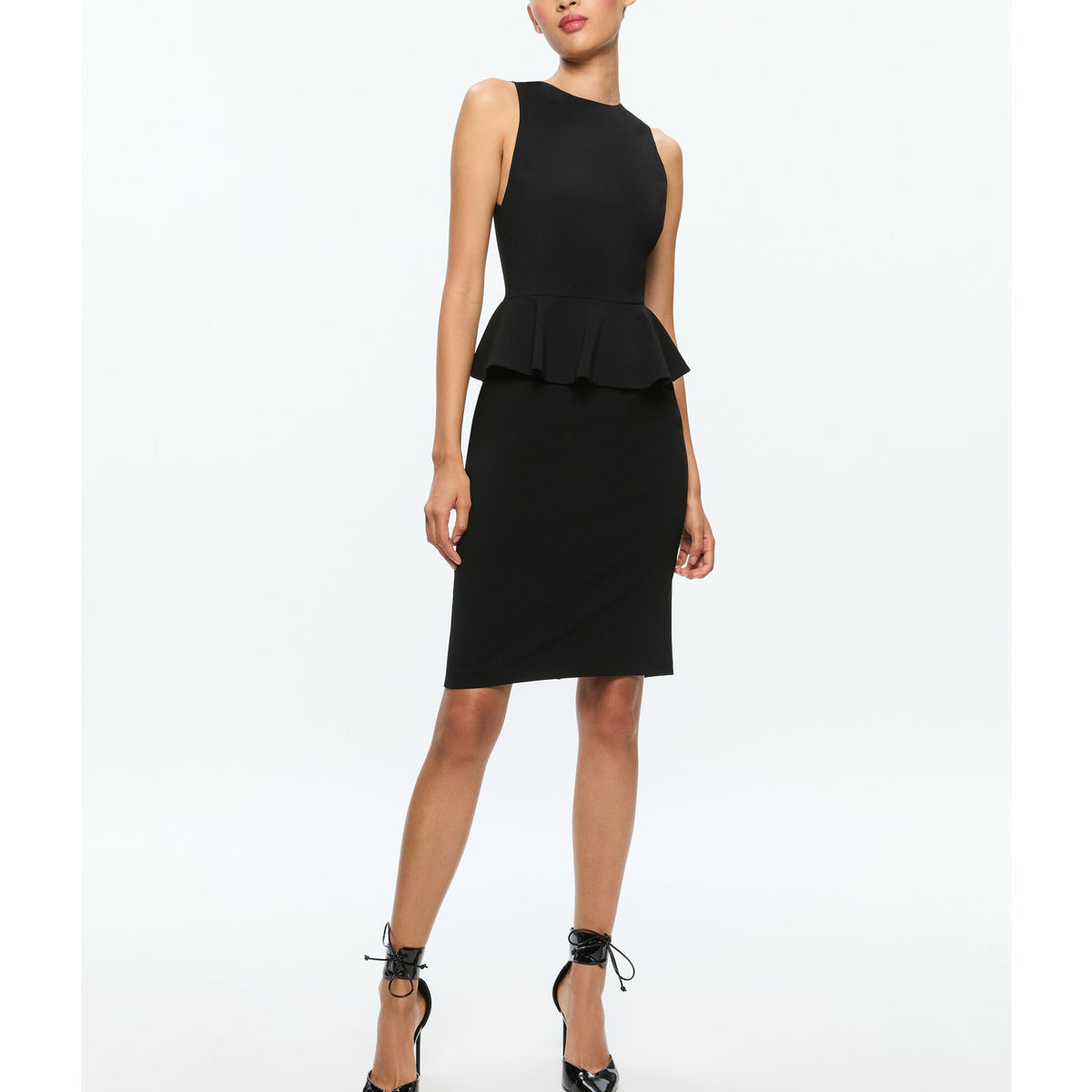 Alice + Olivia 'Poppy' Black Peplum Sleeveless Midi Dress Size 2