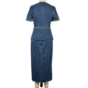 Self-Portrait Convertible Mid Denim Belted Midi Dress Size UK 8 / US 4