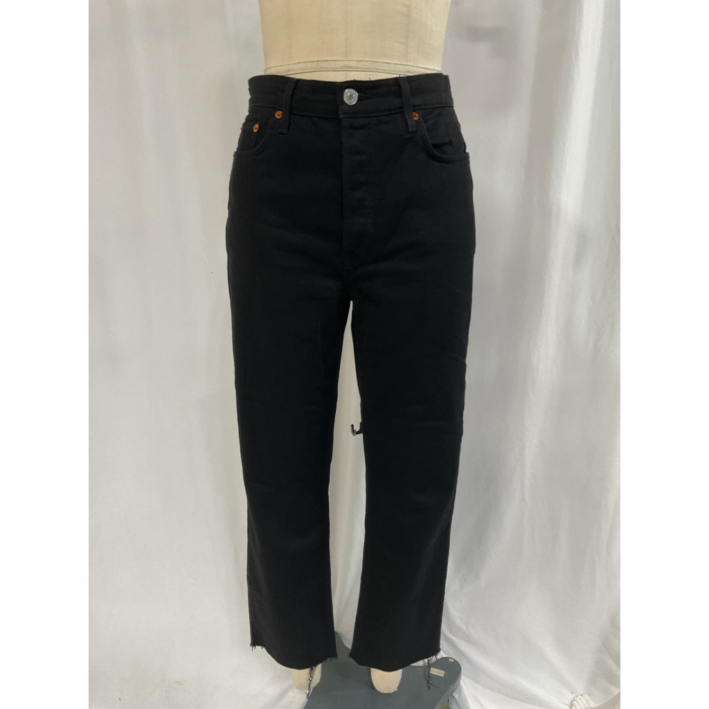 Re/Done High Rise 'Stove' Black Pipe Denim Jean Size 30