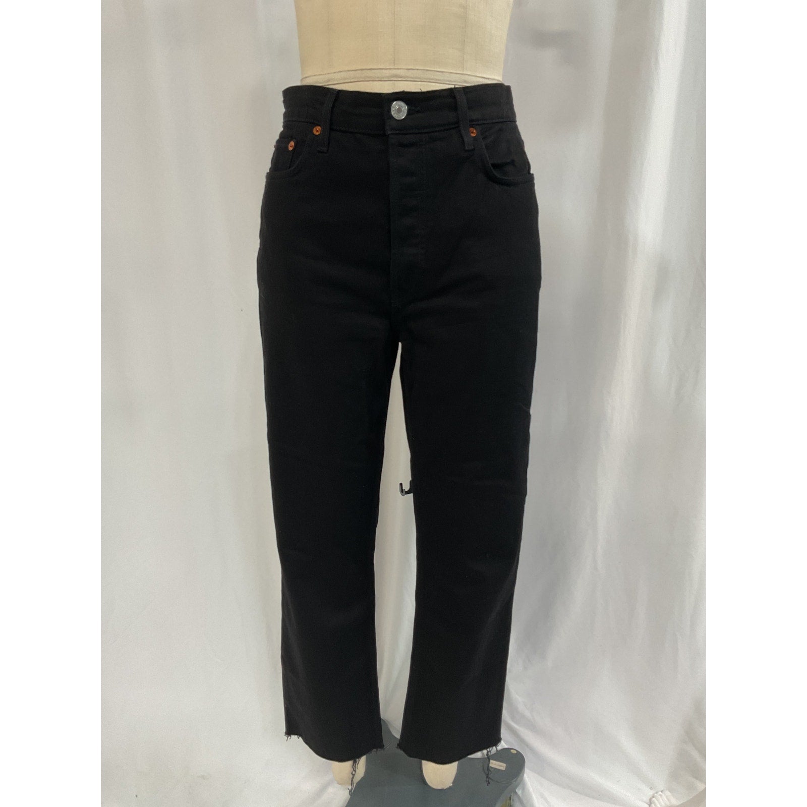Re/Done High Rise 'Stove' Black Pipe Denim Jean Size 30
