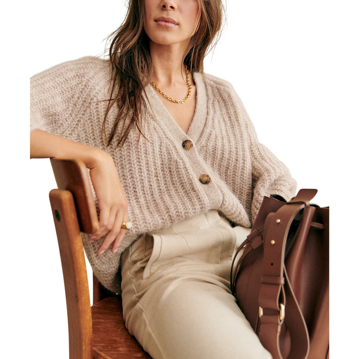 Sézane 'Basile' Tan Alpaca Cardigan Size M