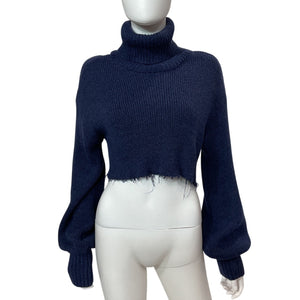 L'Academie Cropped Navy Lucia Turtleneck Sweater Size M
