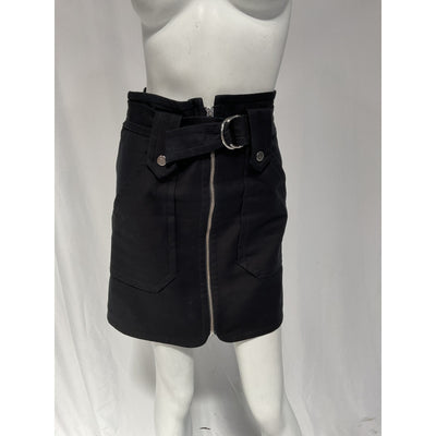 Ba&Sh 'Walter' Black Belted Zip-Detailed Stretch-Cotton Twill Mini Skirt Size XS