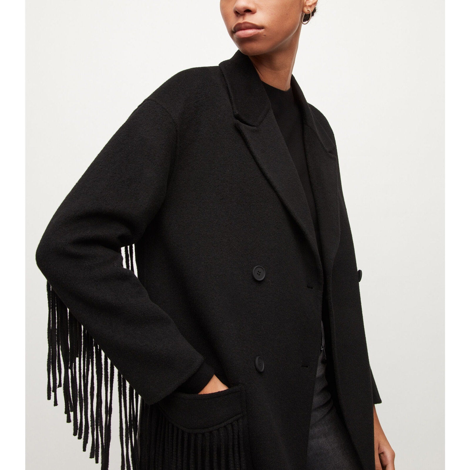 Allsaints 'Freya' Black Wool Blend Coat Size 2