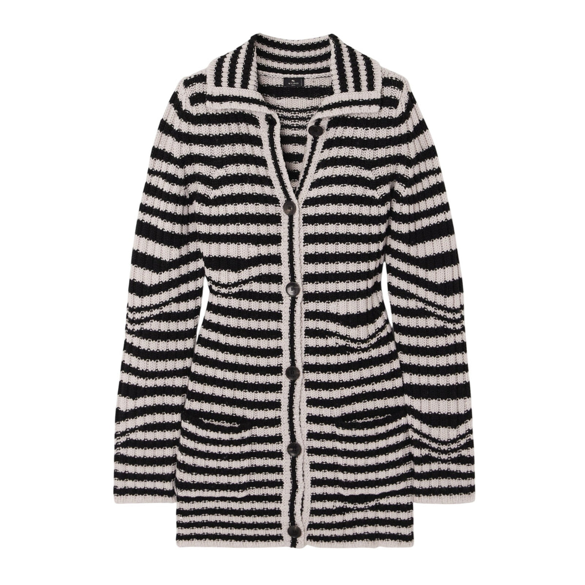 Etro Striped Black Jacquard Knit Wool Cardigan Size IT 42 / US 6