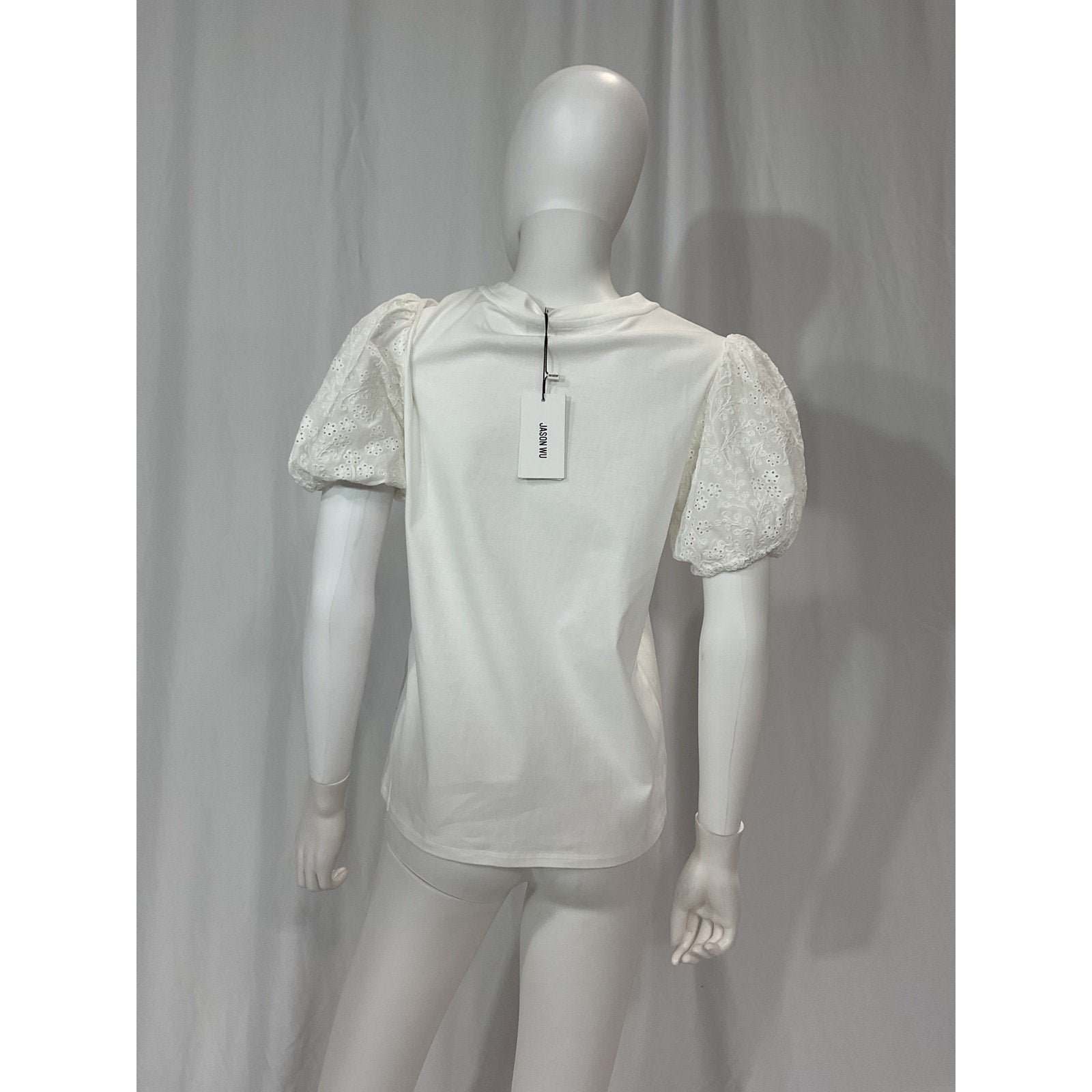 Jason Wu 'Eyelet' White Cotton Crew Neck Lace Puff Sleeve T-Shirt Size S - NWT