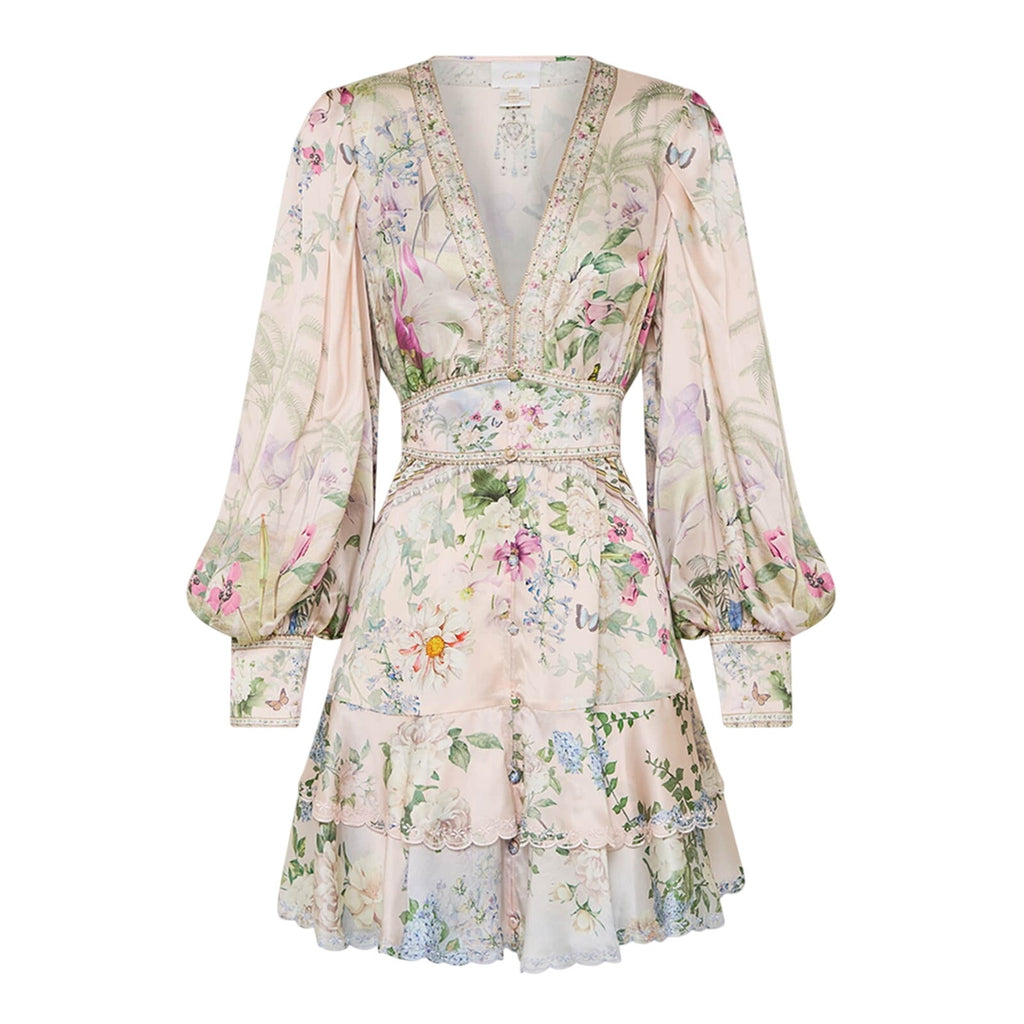 Camilla 'Palacio' Pink Silk Playground Button-Front Frill Shirtdress Size OS