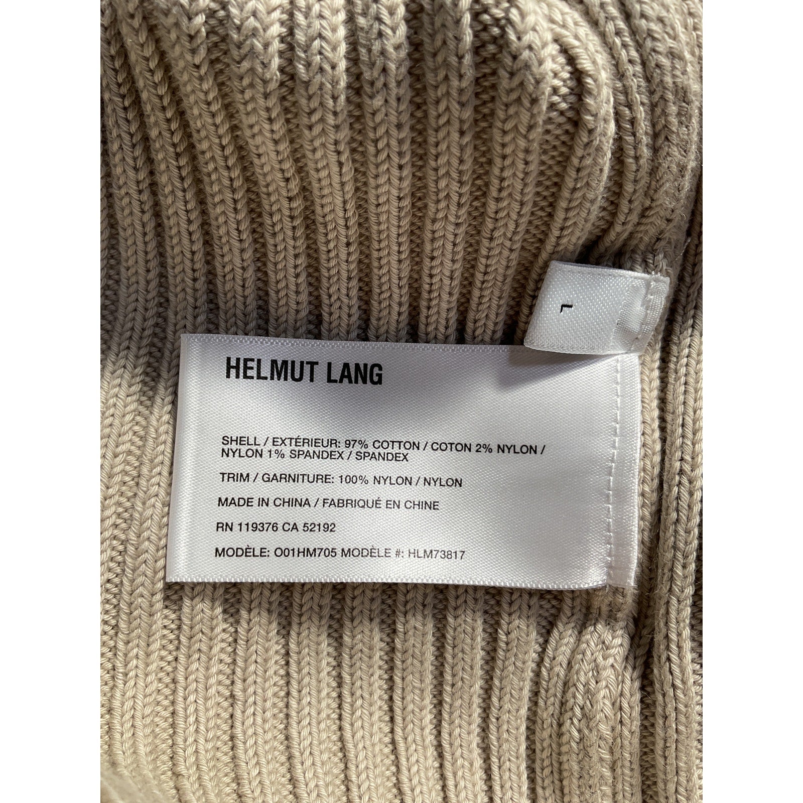 Helmut Lang Seatbelt Beige Cotton Tank Top Size L