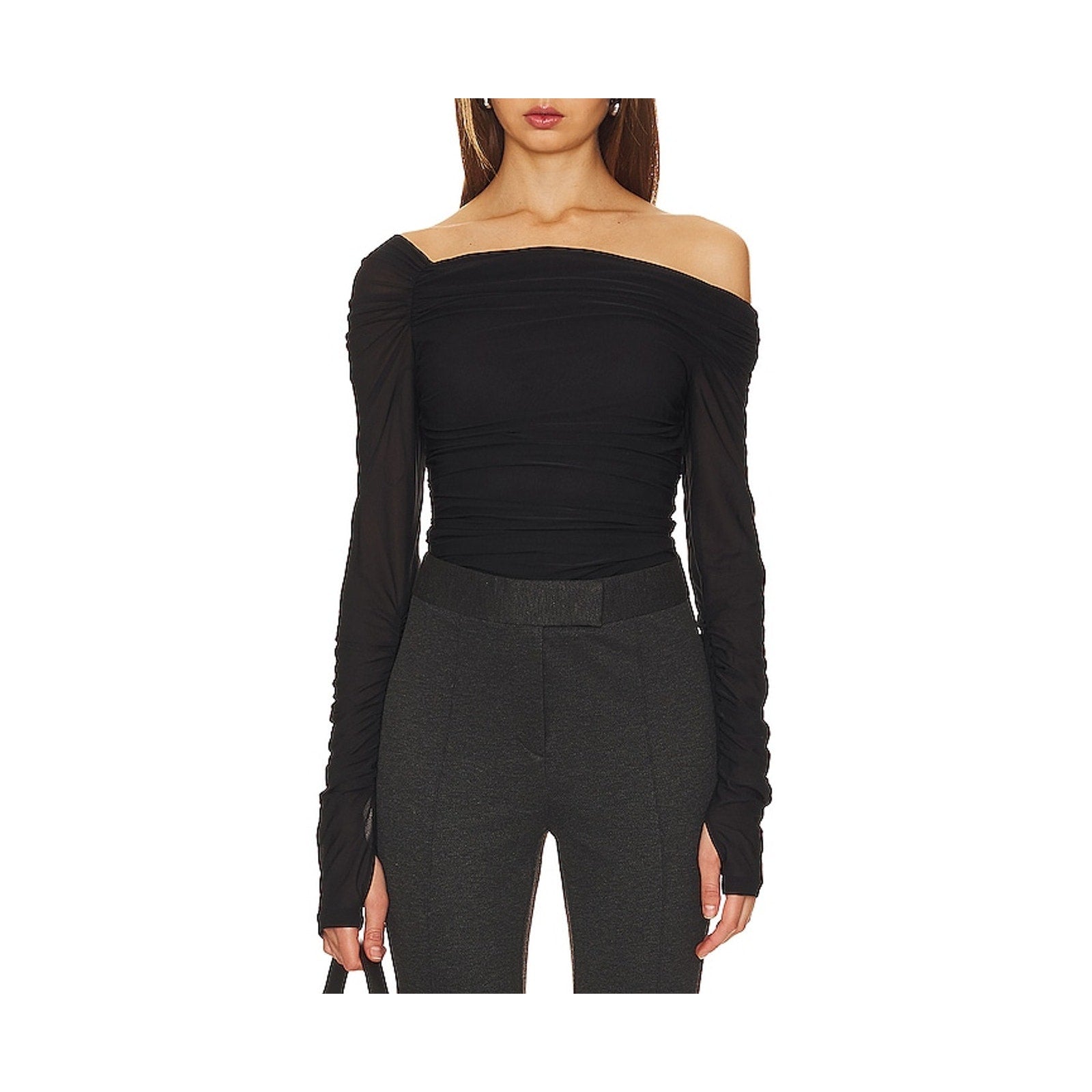 Helmut Lang 'Lite' Black Drop Shoulder Crepe Top Size S