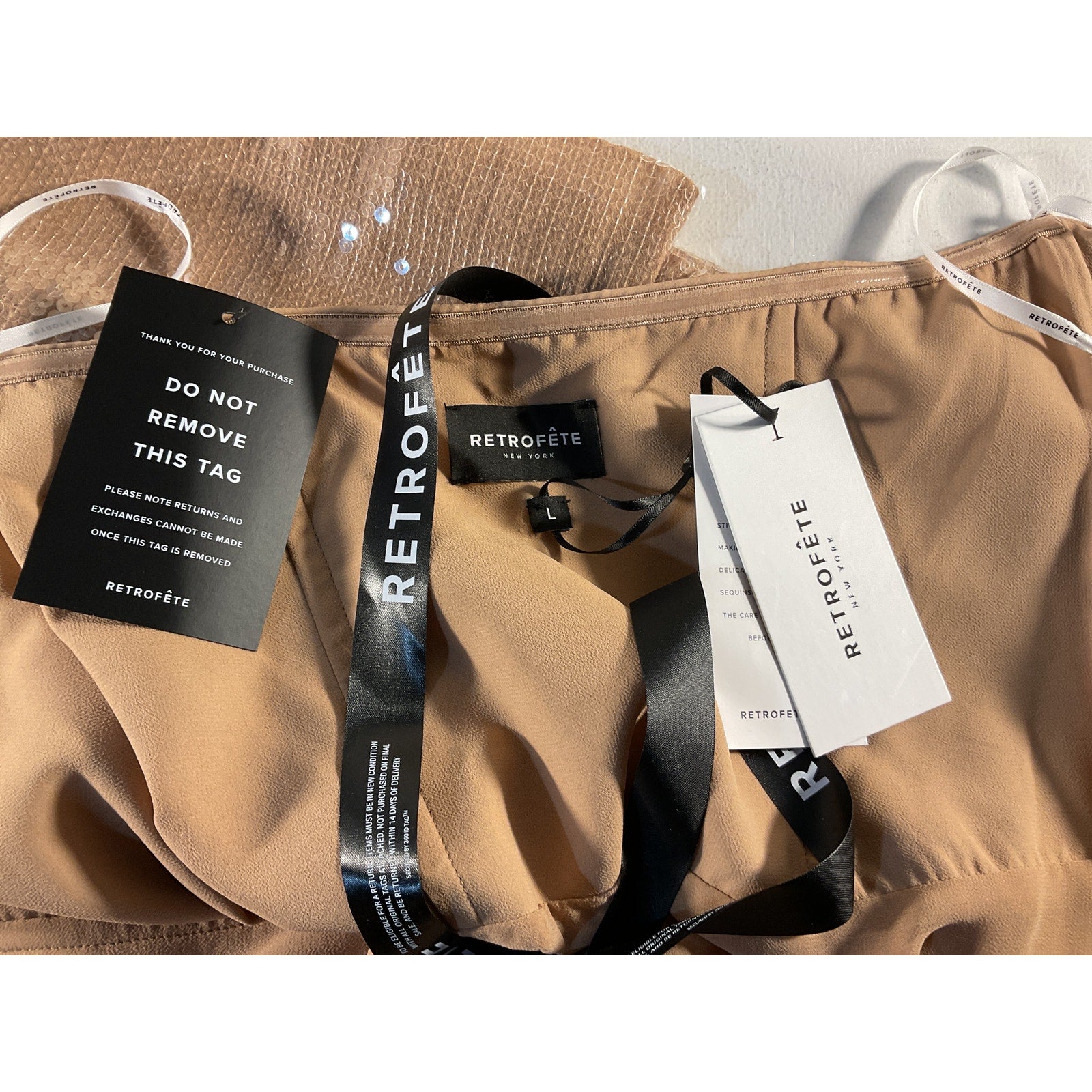 Retrofete 'Ember' Tan Sequin Embellished Dress Size M - NWT