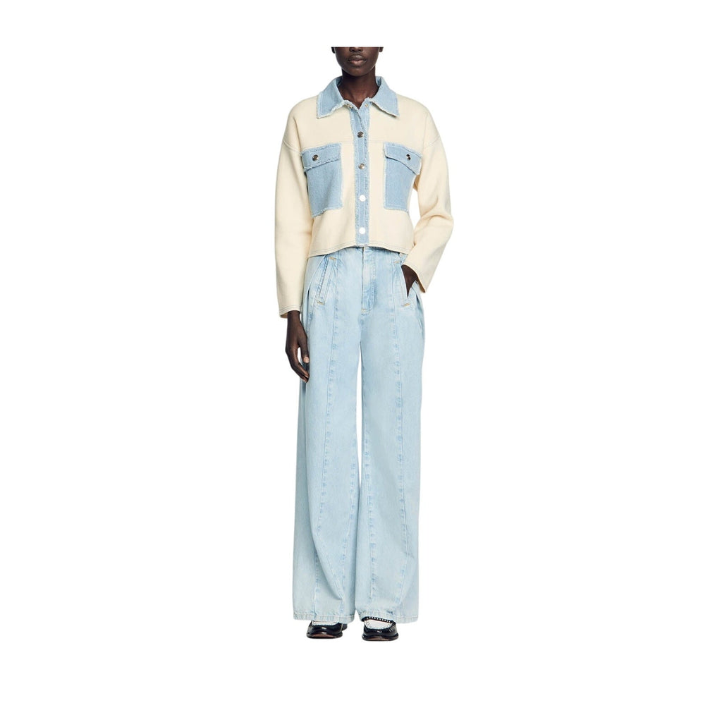 Sandro Oversized Cream Viscose Dual-Material Coatigan Size 0 - NWT