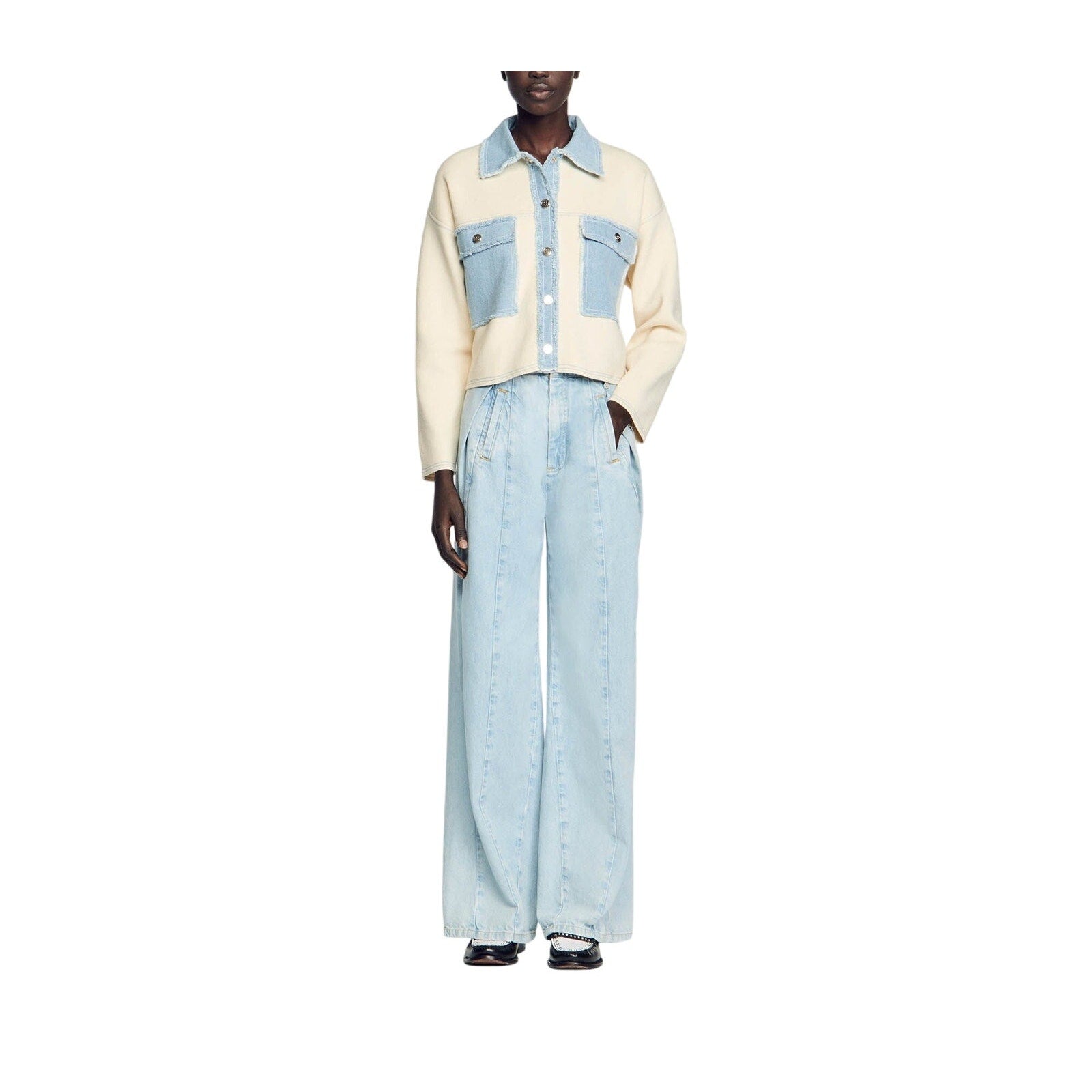 Sandro Oversized Cream Viscose Dual-Material Coatigan Size 0 - NWT