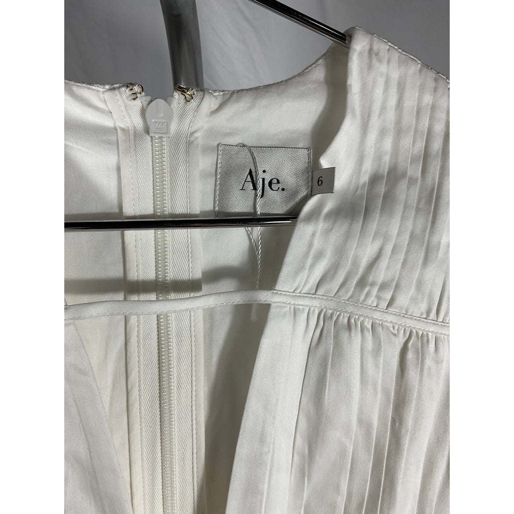 Aje 'Fallingwater' White Cotton Ruched Mini Dress Size 6