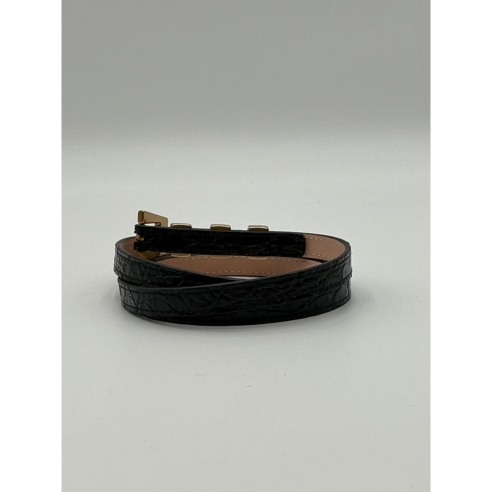 By Far Vic 'Circular' Black Leather Croco Embossed Leather Belt Size L