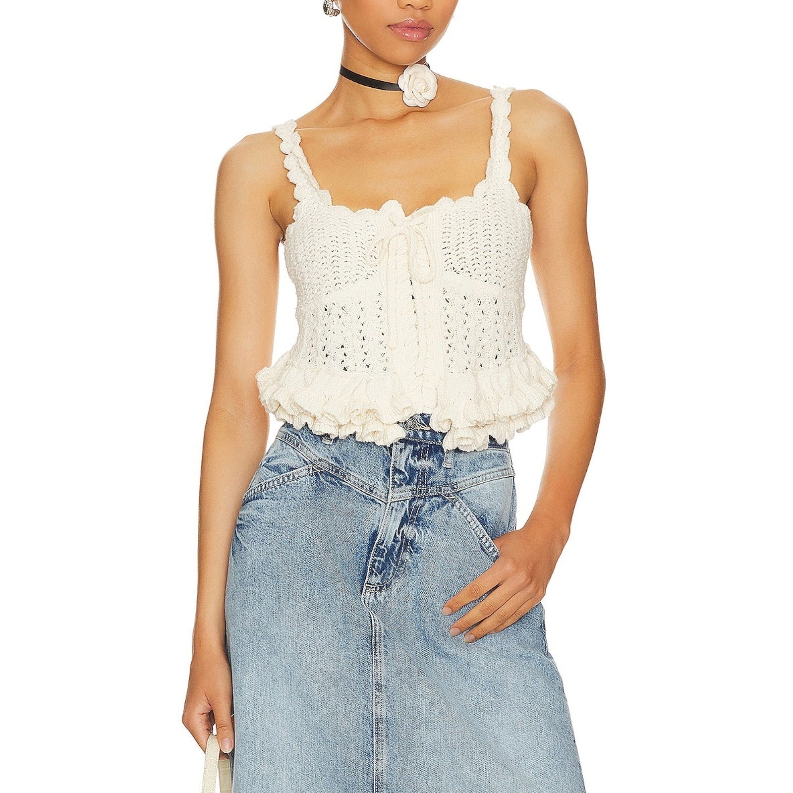 Majorelle 'Taissa' Cream Cotton Corset Top Size S