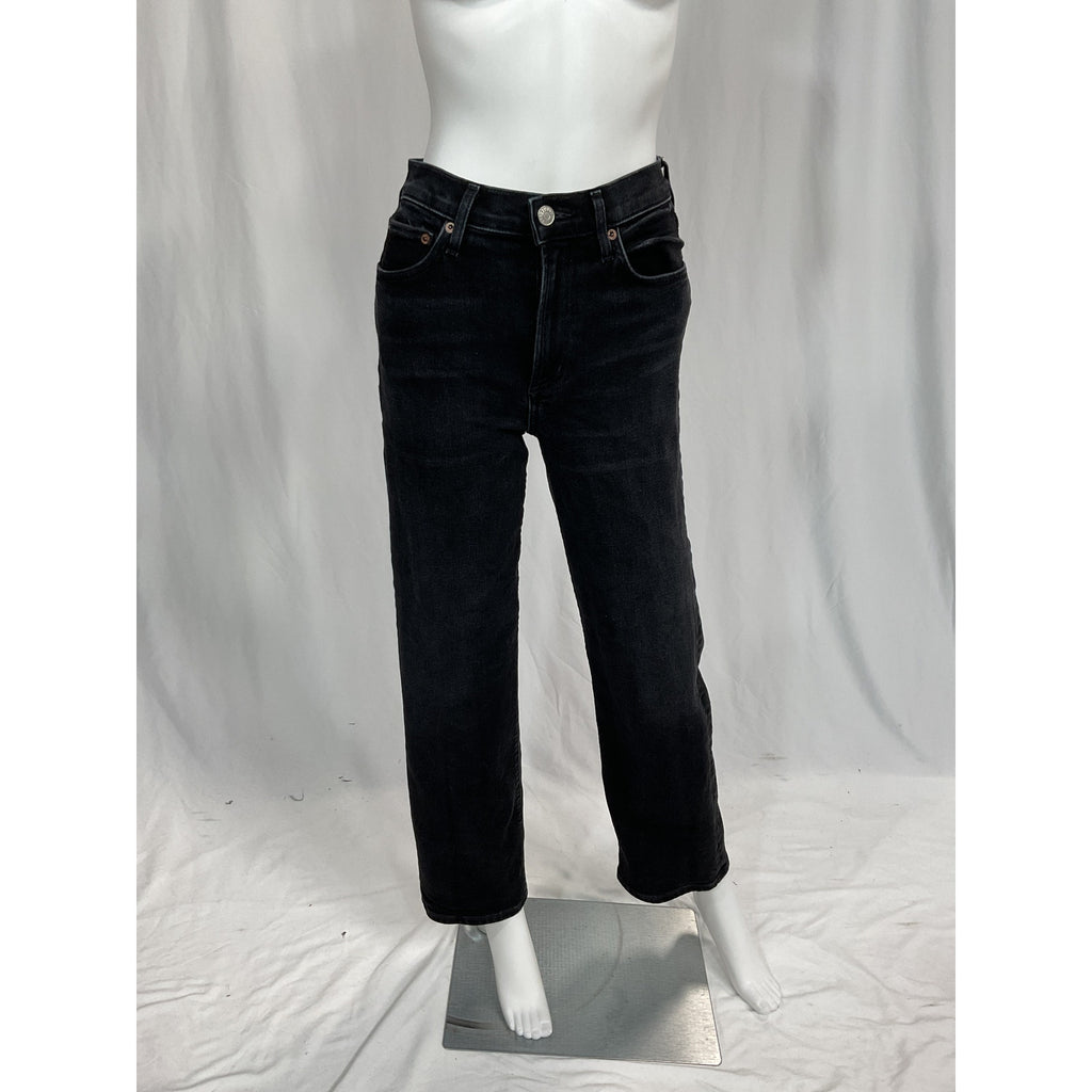 Agolde 'Harper' Black Mid Rise Wide Straight Denim Jean Size 23