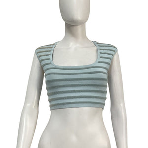 Alexis Striped Powder Blue Emille Crop Top Size S