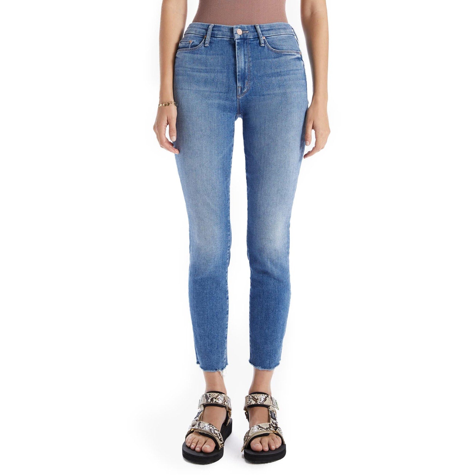 Mother 'The Looker' Blue High Waist Frayed Ankle Skinny Denim Jeans Size 27