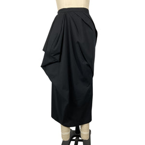 Dries Van Noten Draped Black Twill Midi Skirt Size FR 34 / US 2