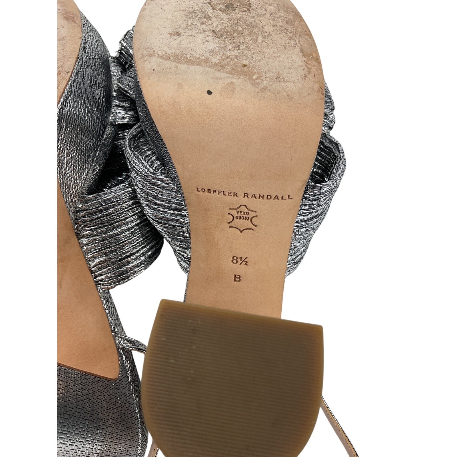 Loeffler Randall 'Natalia' Silver Polyester Knotted Pliss� Platform Sandals Size 8.5