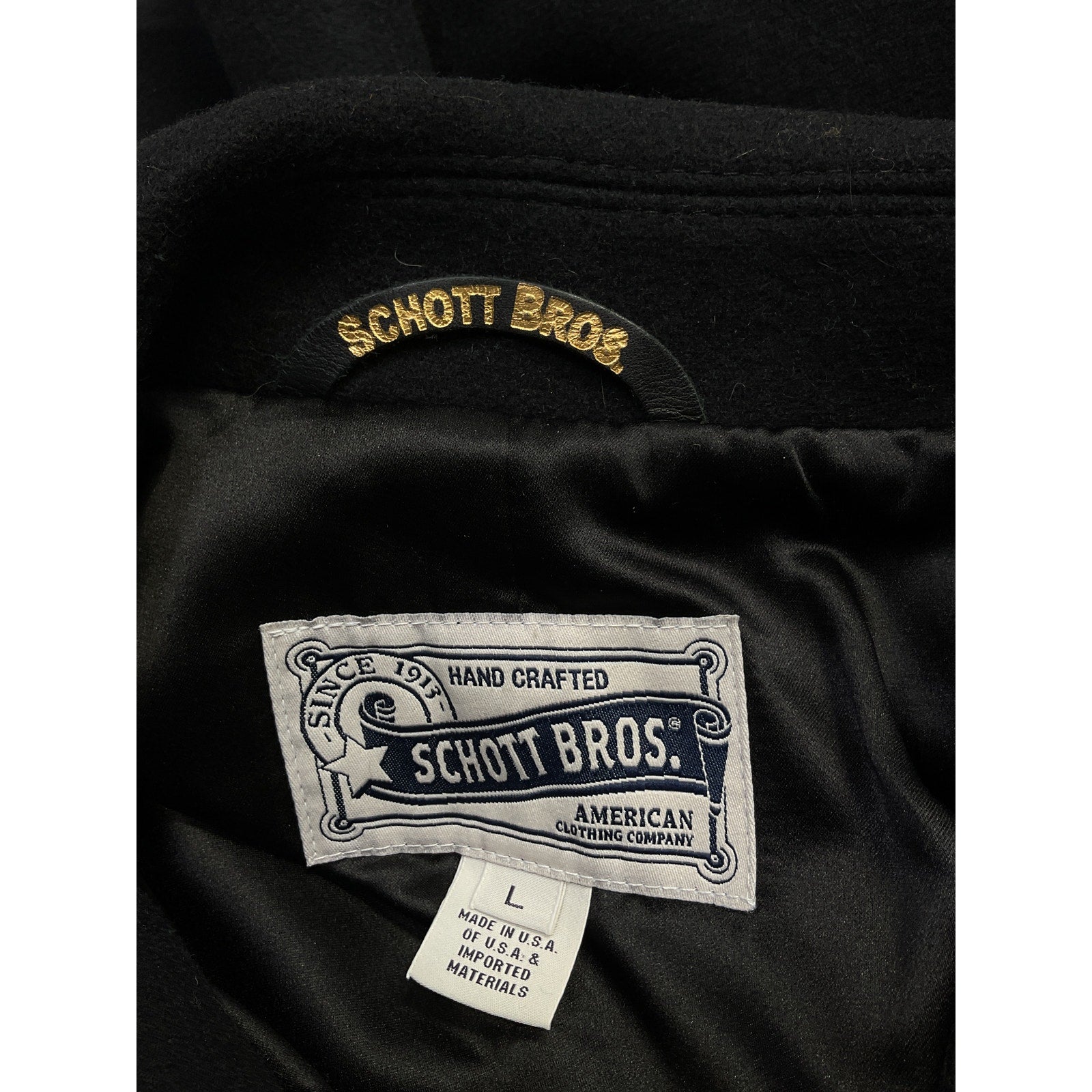 Schott Nyc Wool Blend Black Wool Peacoat Size L