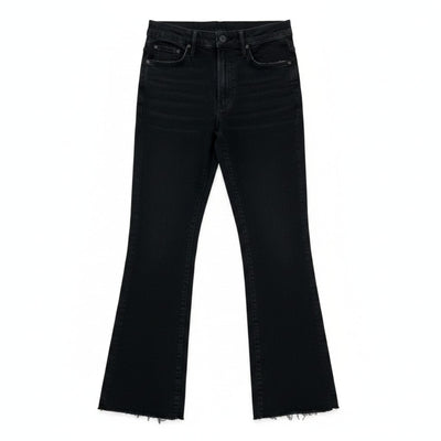 Mother Sleek Black Insider Crop Step Fray Denim Jeans Size 27