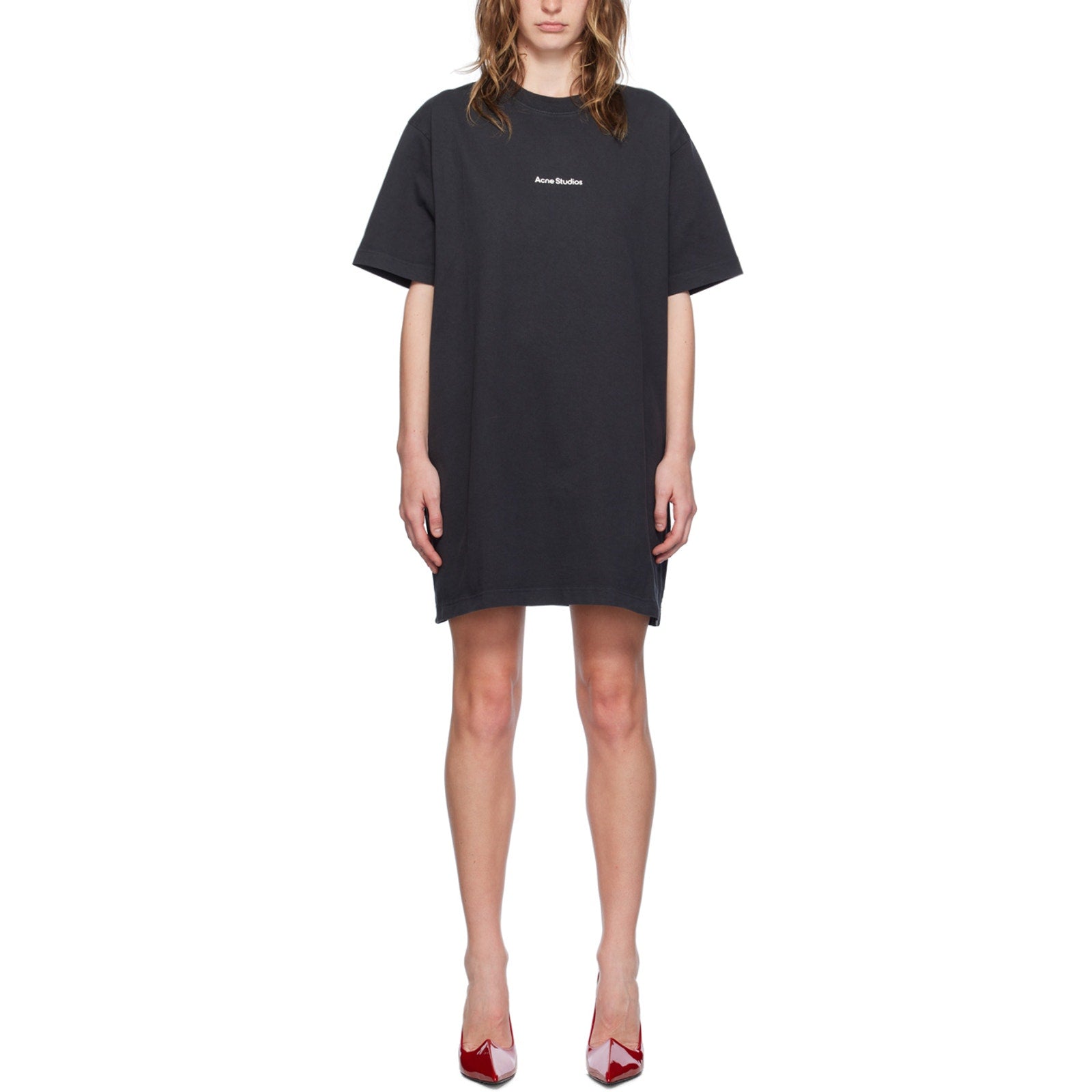 Acne Studios Black T-Shirt Mini Logo Crewneck Dress Size S