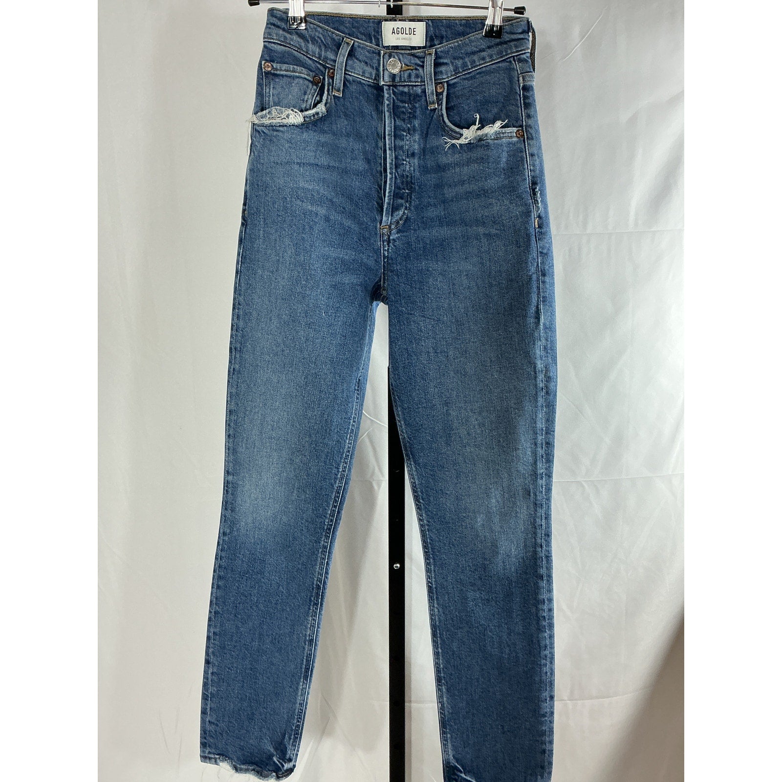 Agolde 'Riley' Blue Cotton High Waist Narrow Leg Jeans Size 23