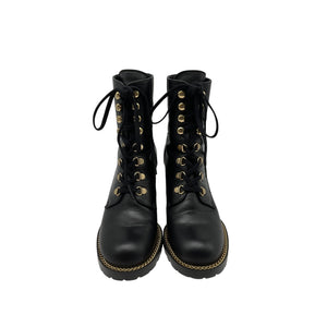 Stuart Weitzman 'Kolbie' Black Leather Chain Block Bootie Size 6.5