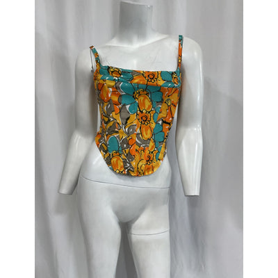 Miaou V Corset Lace Up Blue Crepe Top Size S