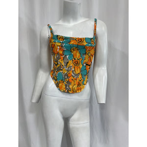 Miaou V Corset Lace Up Blue Crepe Top Size S