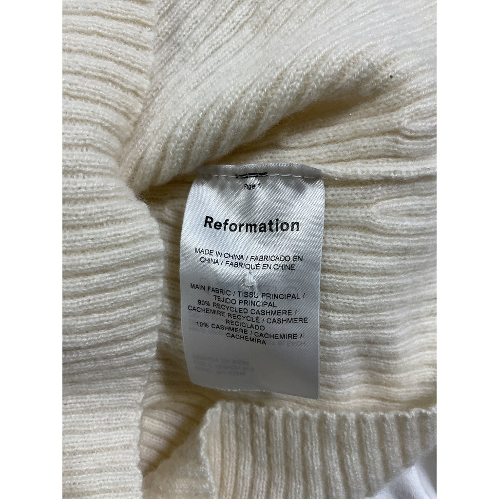 Reformation 'Emanuele' White Cashmere Novelty Button Sweater Size S