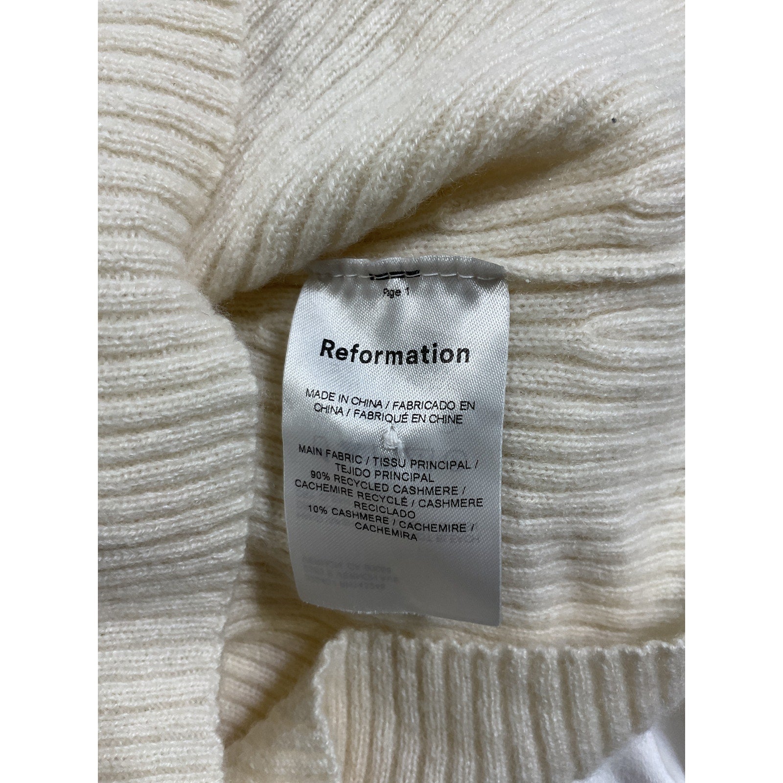Reformation 'Emanuele' White Cashmere Novelty Button Sweater Size S