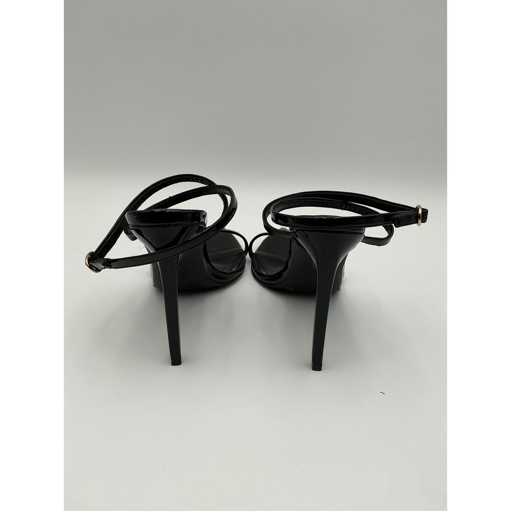 Michael Costello x Revolve 'Sonia' Black Faux Patent Leather Stiletto Heel Sandal Size 8